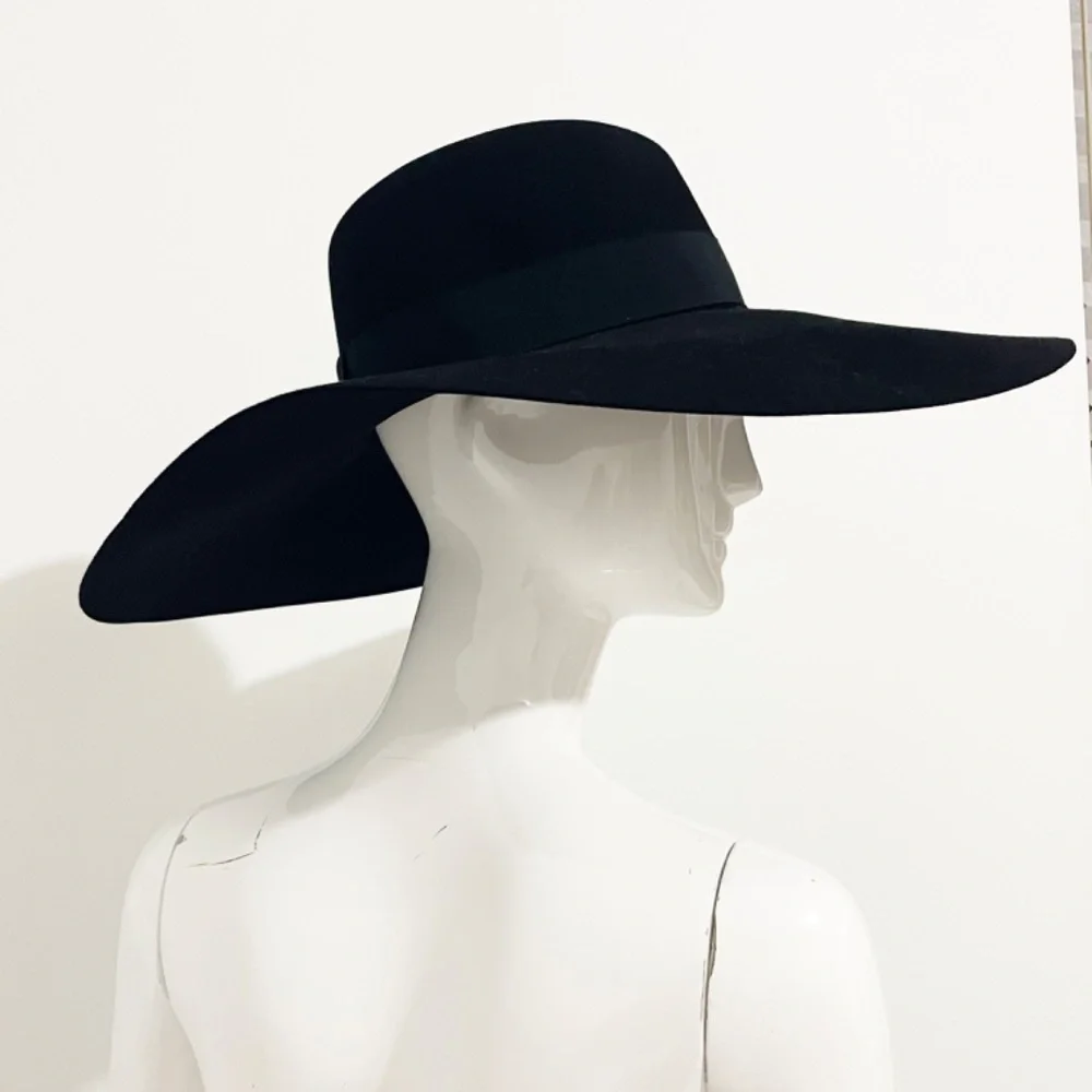 Saint Laurent Hat Wide Brim Oversized Black Rabbit Fur Felt Hedi Slimane Size 56